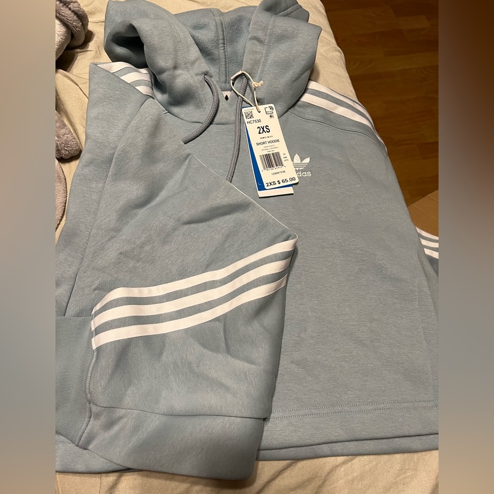 adidas Light Blue Hoodie with White Stripes
